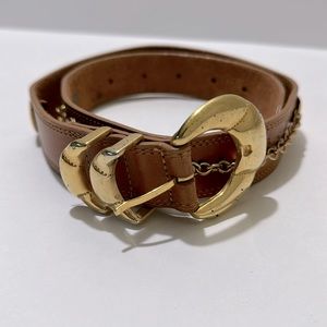 Women’s Leather Belt With Gold Chain Details Size Small